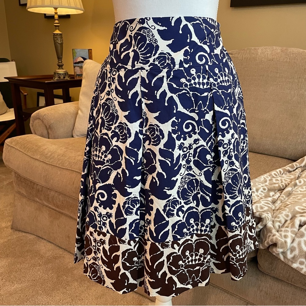 Trina Turk Navy Brown White Floral Skirt Size 10 - Picture 8 of 8